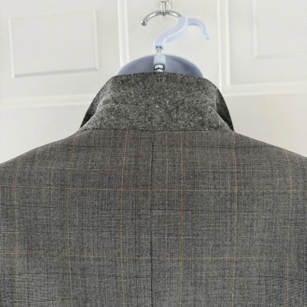 Vintage Alan Flusser Sport Coat Mens 44R Gray Glen Plaid Wool Tweed 80s Academia
